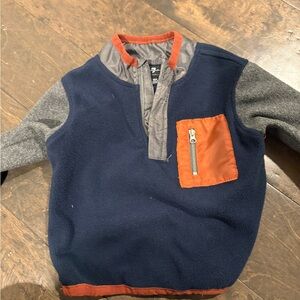 7 For All Mankind Navy and Gray Zip-Up Sweater with Orange Details